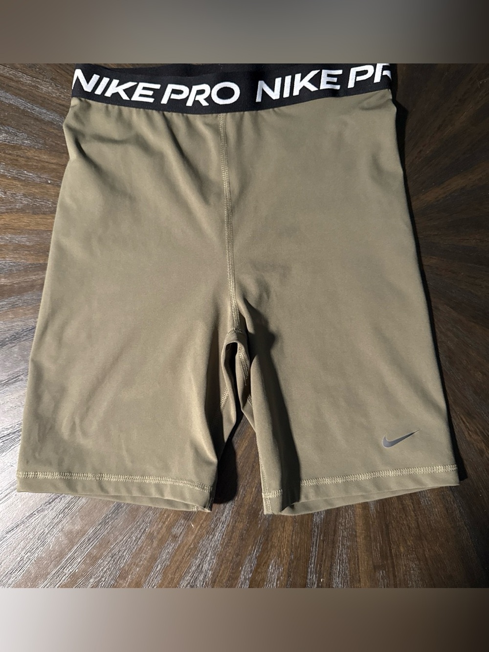 Nike Pro Olive Compression Training Shorts with Black Logo Waistband